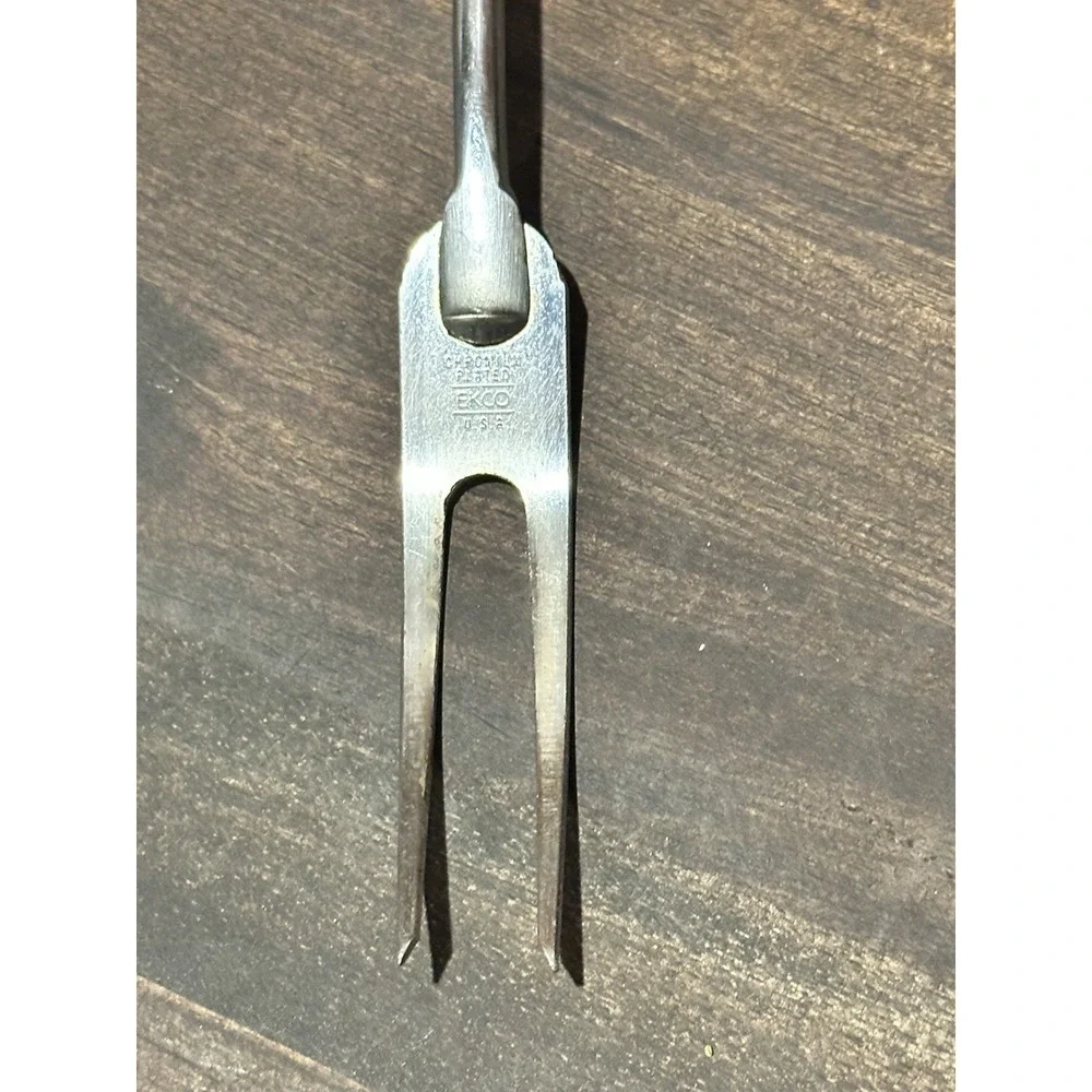 Ekco Chromium Plated Meat Fork - Avacado Green Bakelite Handle USA Vintage